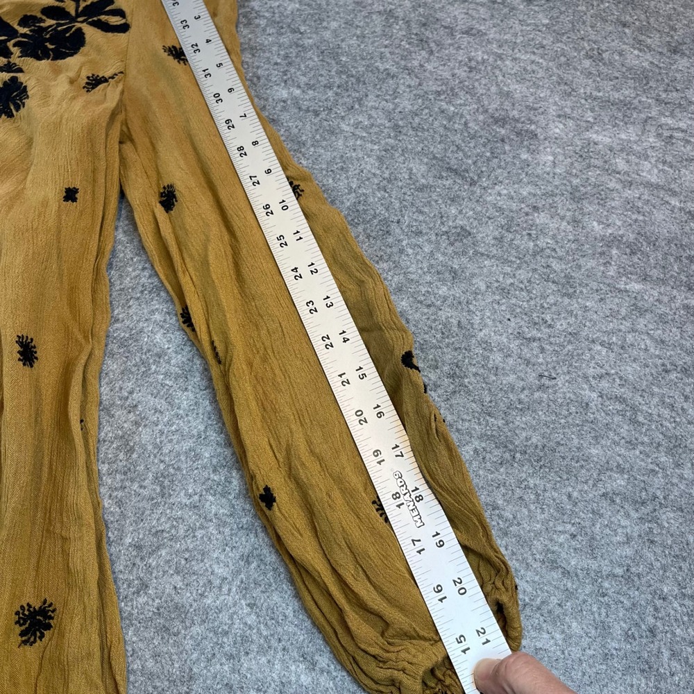 Free People Women Embroidered Mini Dress Mustard Boho Cottagecore XS Long Sleeve - Picture 4 of 7